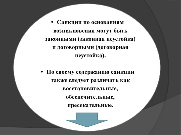 Санкции по основаниям возникновения могут быть законными (законная неустойка) и договорными (договорная