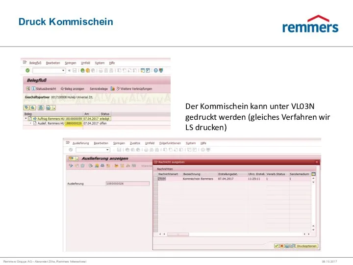 Remmers Gruppe AG – Alexander Zilke, Remmers International Druck Kommischein 08.10.2017 Der