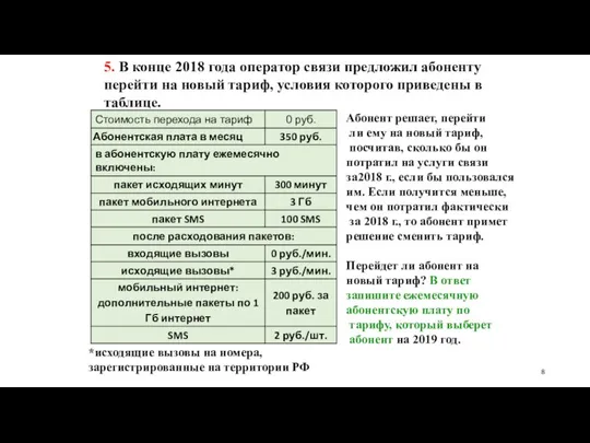 5. В конце 2018 года оператор связи предложил абоненту перейти на новый