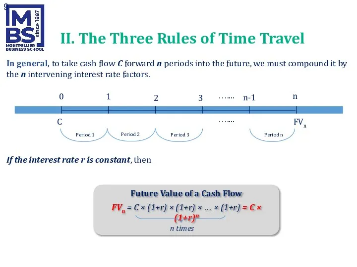 In general, to take cash flow C forward n periods into the