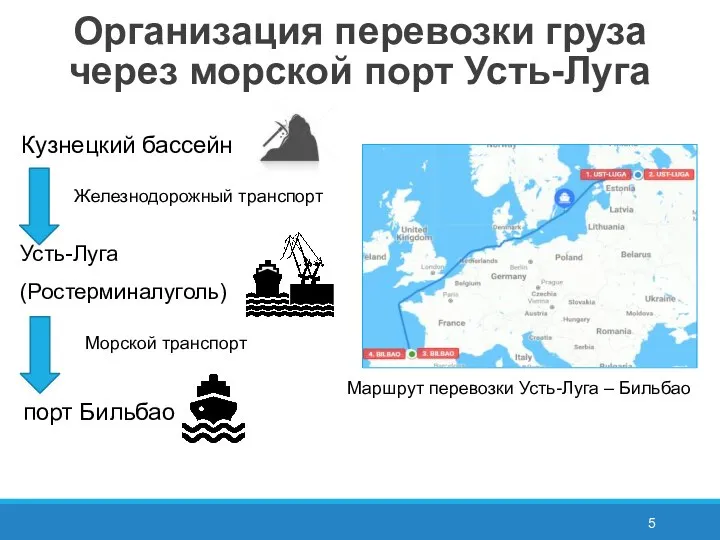 Организация перевозки груза через морской порт Усть-Луга Маршрут перевозки Усть-Луга – Бильбао