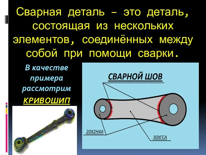 Сварная деталь – это деталь, состоящая из нескольких элементов, соединённых между собой