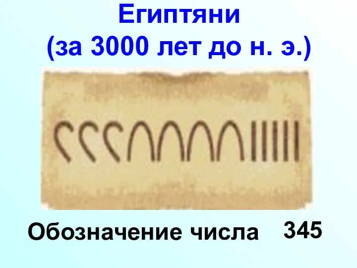 Египтяни (за 3000 лет до н. э.) Обозначение числа 345