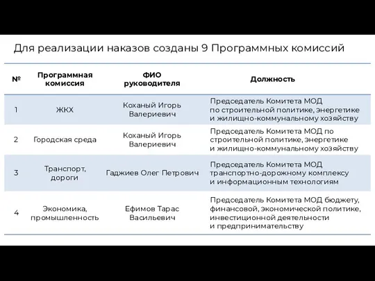 Для реализации наказов созданы 9 Программных комиссий