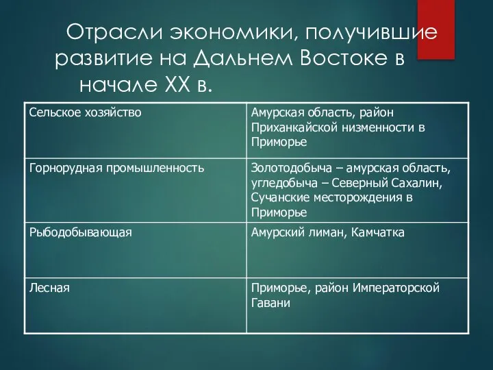 Отрасли экономики, получившие развитие на Дальнем Востоке в начале ХХ в.