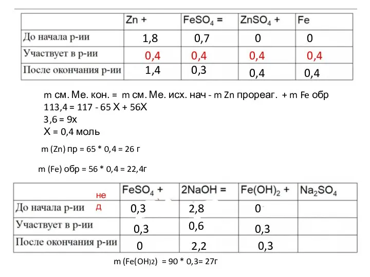 m см. Ме. кон. = m см. Ме. исх. нач - m