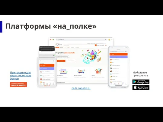 Платформы «на_полке» Сайт napolke.ru Приложение для смарт-терминала Эвотор Мобильное приложение