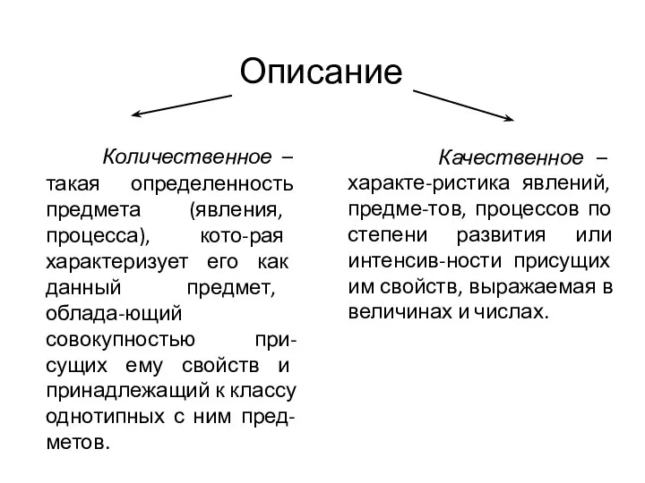 Описание Количественное – такая определенность предмета (явления, процесса), кото-рая характеризует его как