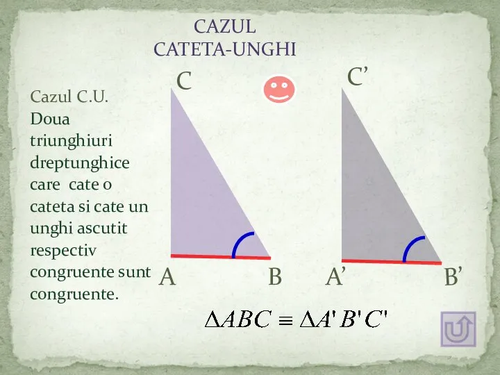 Cazul C.U. Doua triunghiuri dreptunghice care cate o cateta si cate un