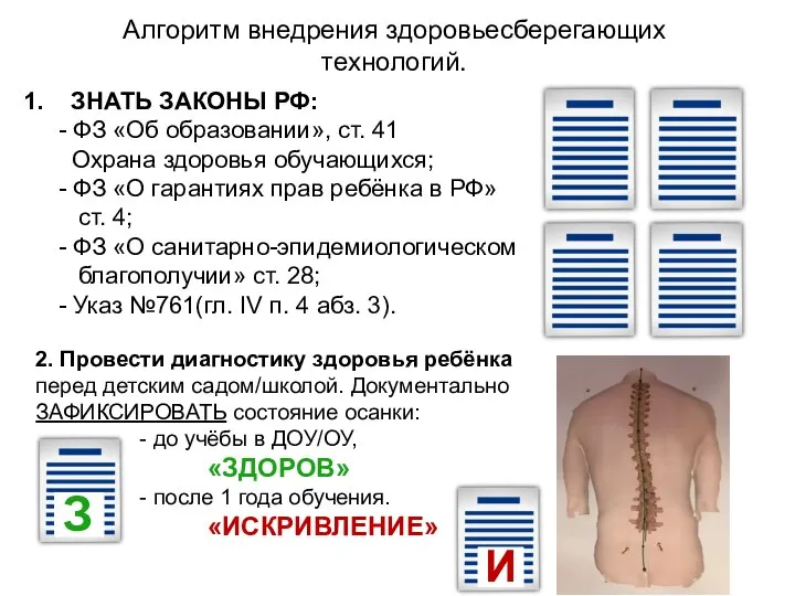 Алгоритм внедрения здоровьесберегающих технологий. ЗНАТЬ ЗАКОНЫ РФ: - ФЗ «Об образовании», ст.