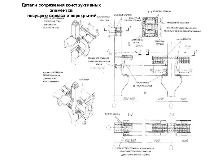 Детали сопряжения конструктивных элементов несущего каркаса и перекрытий