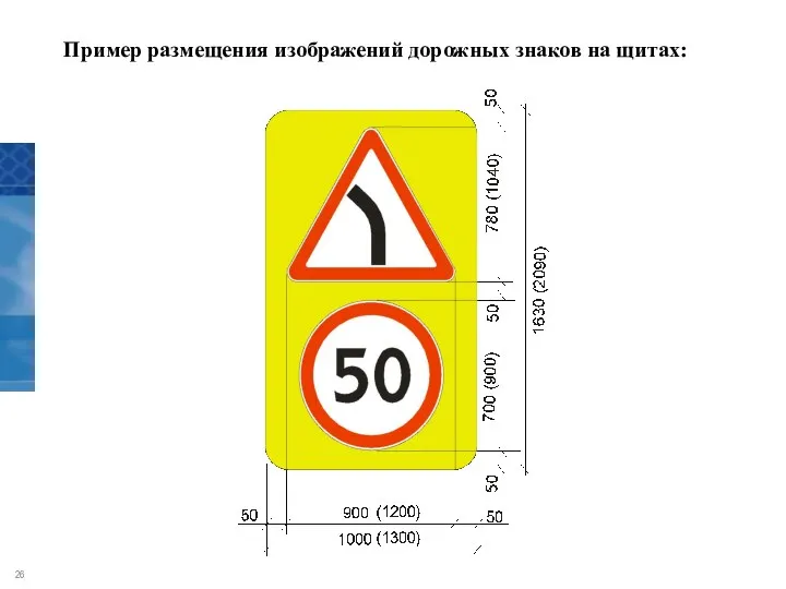 Пример размещения изображений дорожных знаков на щитах: