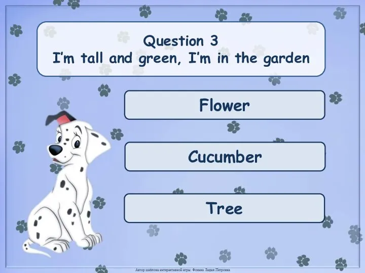 Flower Cucumber Tree Question 3 I’m tall and green, I’m in the garden