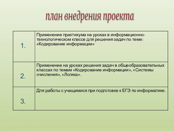 план внедрения проекта