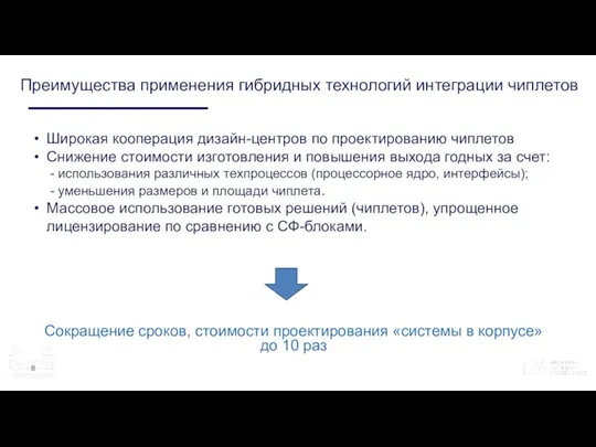 Преимущества применения гибридных технологий интеграции чиплетов Широкая кооперация дизайн-центров по проектированию чиплетов