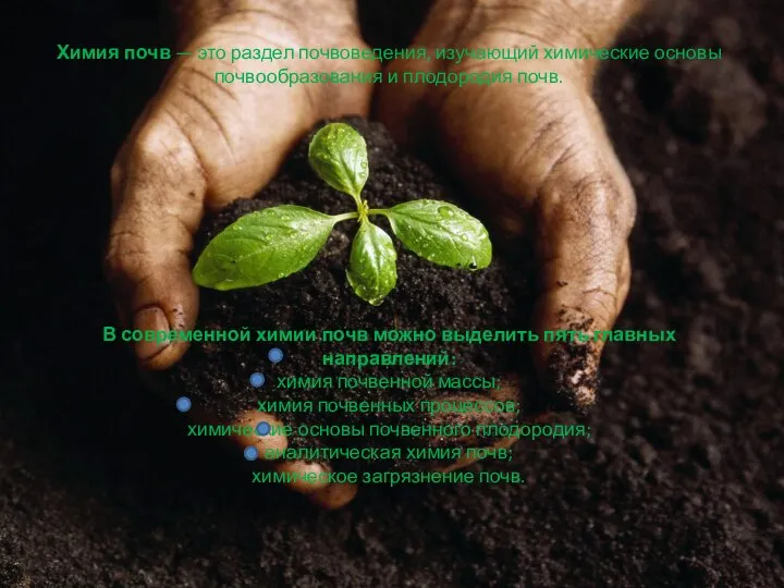 Химия почв — это раздел почвоведения, изучающий химические основы почвообразования и плодородия