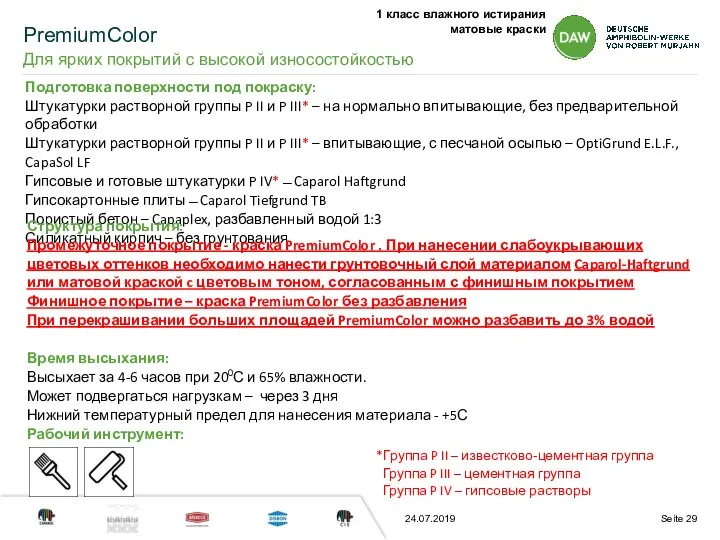 24.07.2019 PremiumColor Для ярких покрытий с высокой износостойкостью 1 класс влажного истирания