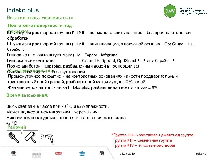 Indeko-plus Высший класс укрывистости 24.07.2019 Подготовка поверхности под покраску: Структура покрытия: Промежуточное