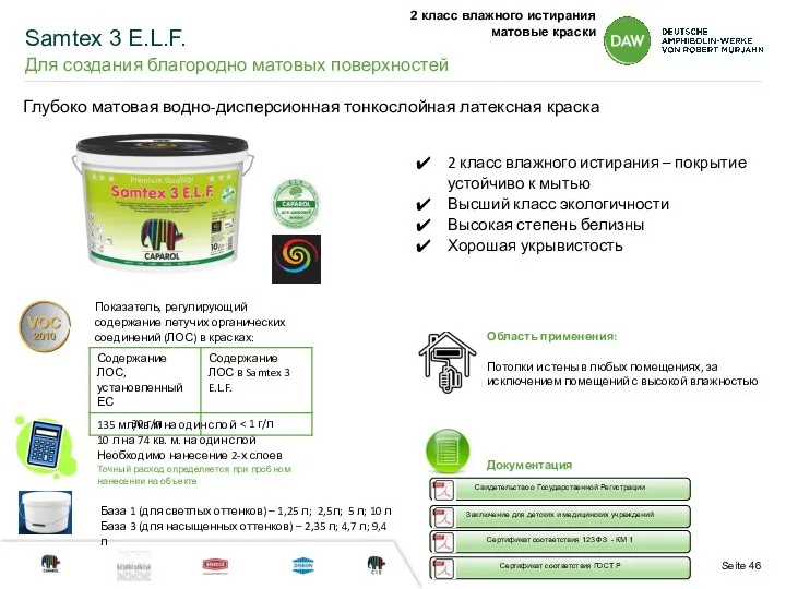 Samtex 3 E.L.F. Для создания благородно матовых поверхностей 2 класс влажного истирания