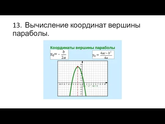 13. Вычисление координат вершины параболы.