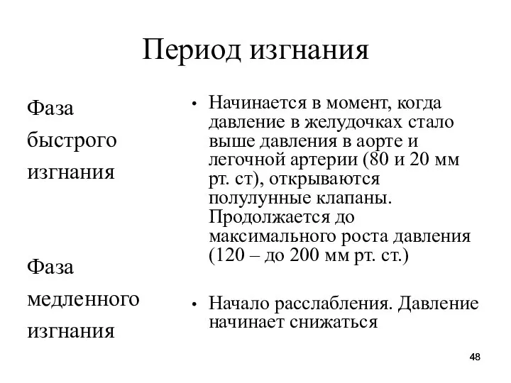 Период изгнания Фаза быстрого изгнания Фаза медленного изгнания Начинается в момент, когда