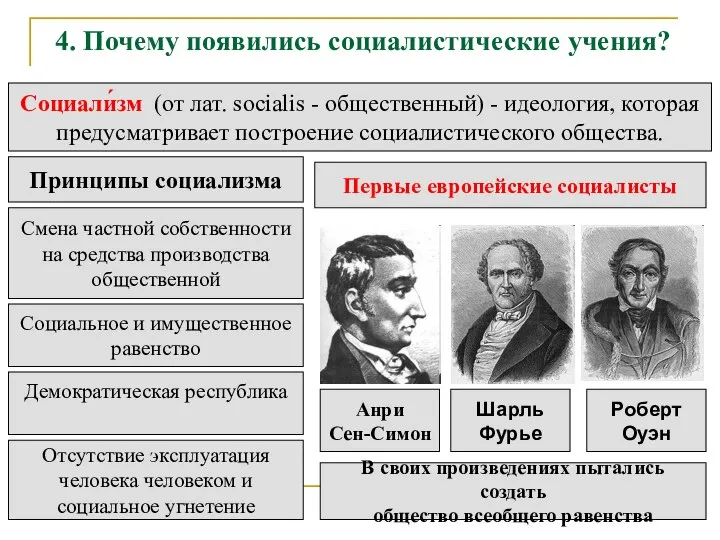 4. Почему появились социалистические учения? Социали́зм (от лат. socialis - общественный) -