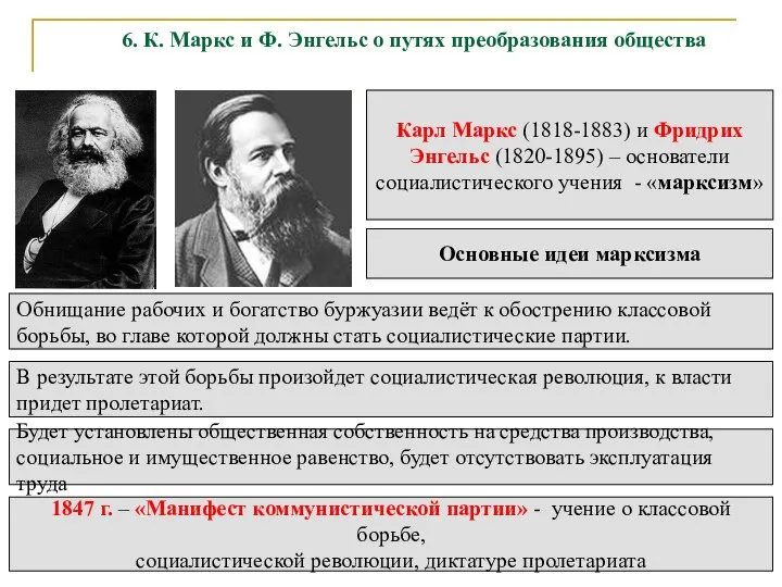 6. К. Маркс и Ф. Энгельс о путях преобразования общества Карл Маркс