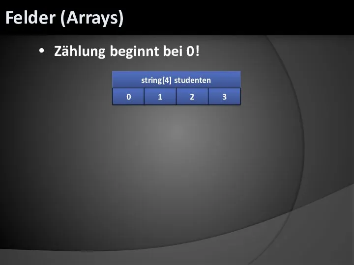 Zählung beginnt bei 0! string[4] studenten 0 1 2 3 Felder (Arrays)