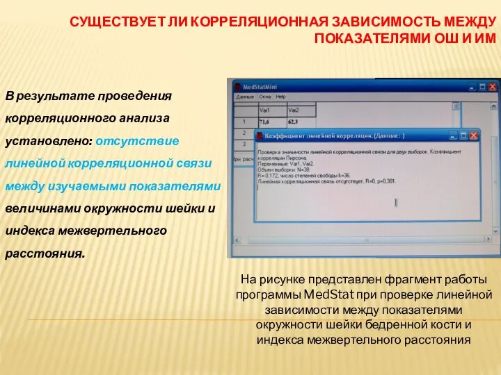 СУЩЕСТВУЕТ ЛИ КОРРЕЛЯЦИОННАЯ ЗАВИСИМОСТЬ МЕЖДУ ПОКАЗАТЕЛЯМИ ОШ И ИМ В результате проведения