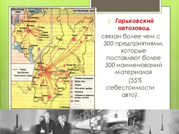 Горьковский автозавод связан более чем с 300 предприятиями, которые поставляют более 500