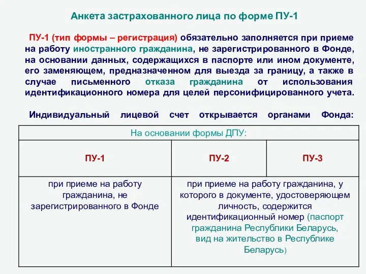 ПУ-1 (тип формы – регистрация) обязательно заполняется при приеме на работу иностранного