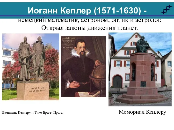 Памятник Кеплеру и Тихо Браге. Прага. Мемориал Кеплеру немецкий математик, астроном, оптик