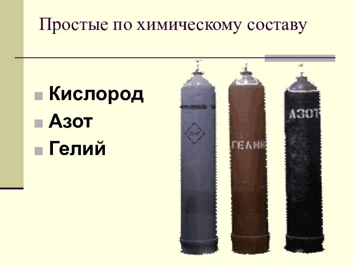 Простые по химическому составу Кислород Азот Гелий