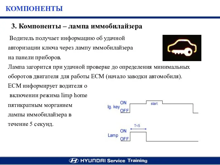 Водитель получает информацию об удачной авторизации ключа через лампу иммобилайзера на панели