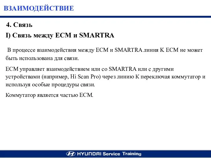 ВЗАИМОДЕЙСТВИЕ I) Cвязь между ECM и SMARTRA В процессе взаимодействия между ЕСМ