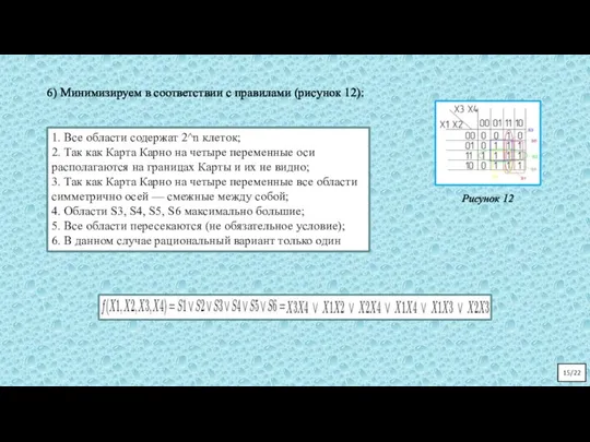 1. Все области содержат 2^n клеток; 2. Так как Карта Карно на