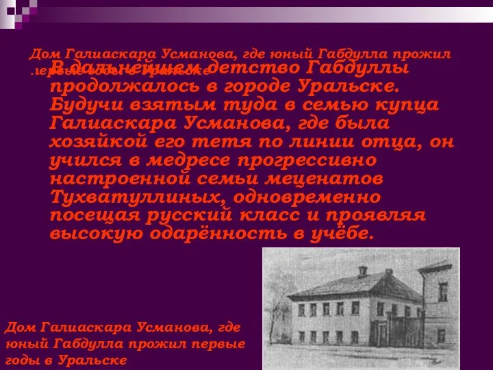 Дом Галиаскара Усманова, где юный Габдулла прожил первые годы в Уральске В