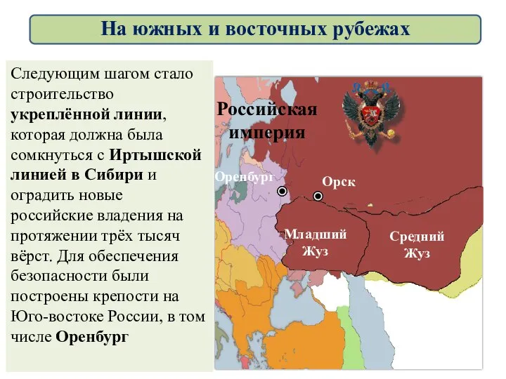 Казахское ханство Российская империя Младший Жуз Средний Жуз Оренбург Орск На южных