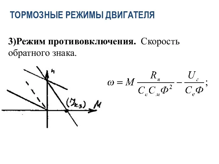 3)Режим противовключения. Скорость обратного знака. ТОРМОЗНЫЕ РЕЖИМЫ ДВИГАТЕЛЯ