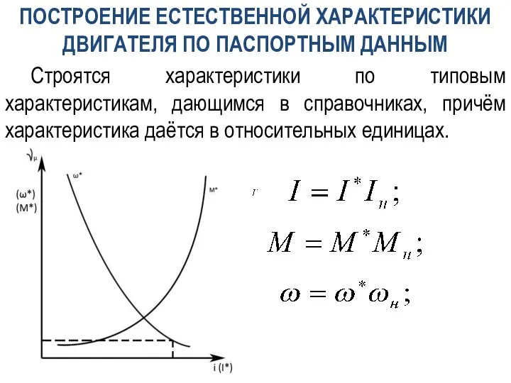 ПОСТРОЕНИЕ ЕСТЕСТВЕННОЙ ХАРАКТЕРИСТИКИ ДВИГАТЕЛЯ ПО ПАСПОРТНЫМ ДАННЫМ Строятся характеристики по типовым характеристикам,