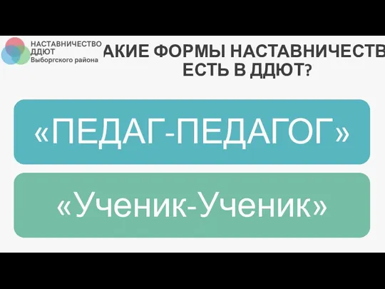 КАКИЕ ФОРМЫ НАСТАВНИЧЕСТВА ЕСТЬ В ДДЮТ?