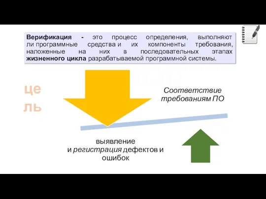 Верификация - это процесс определения, выполняют ли программные средства и их компоненты