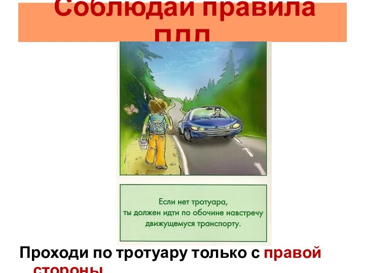 Соблюдай правила ПДД Проходи по тротуару только с правой стороны.