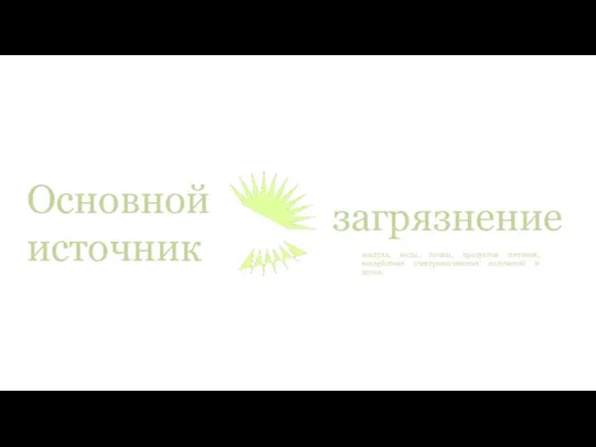 воздуха, воды, почвы, продуктов питания, воздействие электромагнитных излучений и шума. Основной источник загрязнение