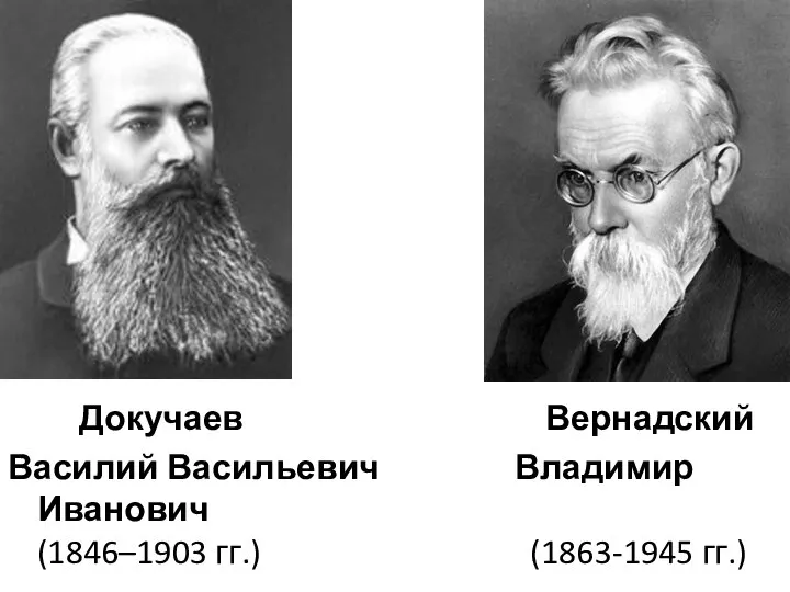 Докучаев Вернадский Василий Васильевич Владимир Иванович (1846–1903 гг.) (1863-1945 гг.)