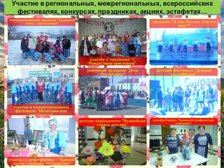 Участие в региональных, межрегиональных, всероссийских фестивалях, конкурсах, праздниках, акциях, эстафетах…
