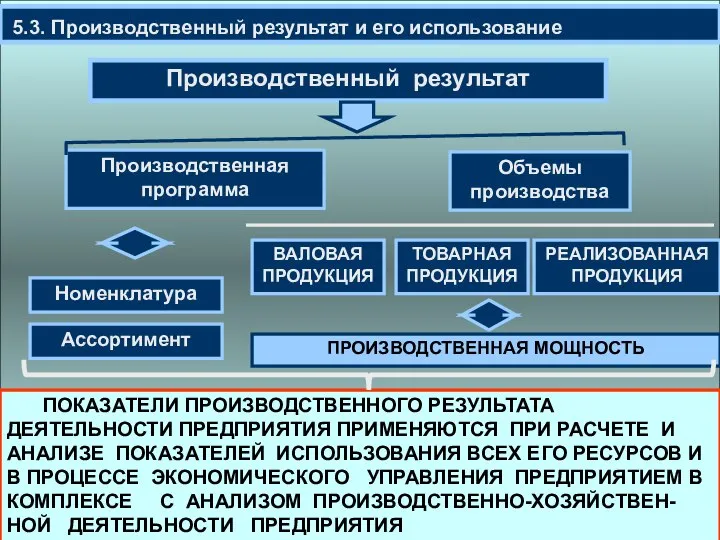 5.3. Производственный результат и его использование ПОКАЗАТЕЛИ ПРОИЗВОДСТВЕННОГО РЕЗУЛЬТАТА ДЕЯТЕЛЬНОСТИ ПРЕДПРИЯТИЯ ПРИМЕНЯЮТСЯ