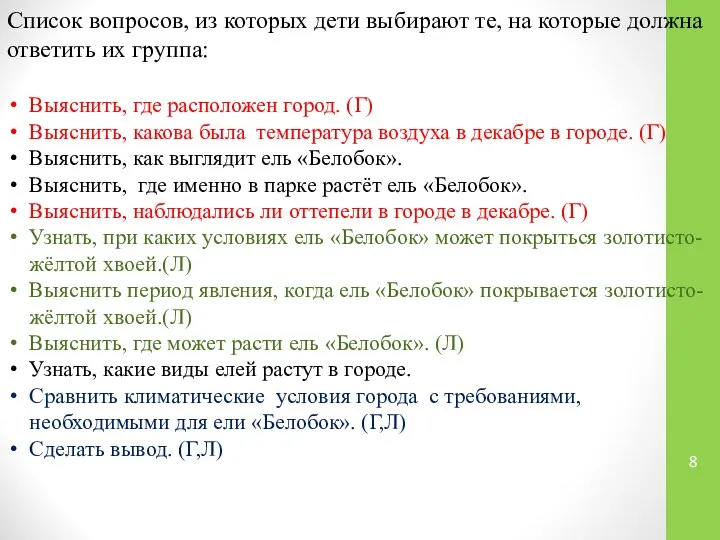 Список вопросов, из которых дети выбирают те, на которые должна ответить их