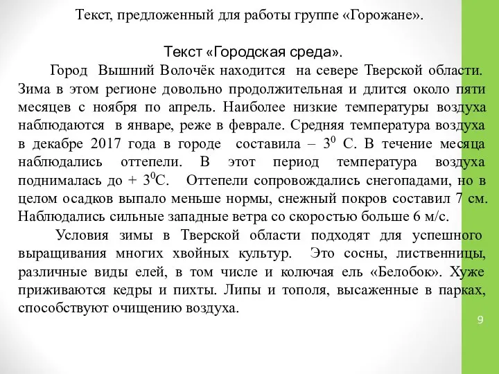 Текст, предложенный для работы группе «Горожане». Текст «Городская среда». Город Вышний Волочёк