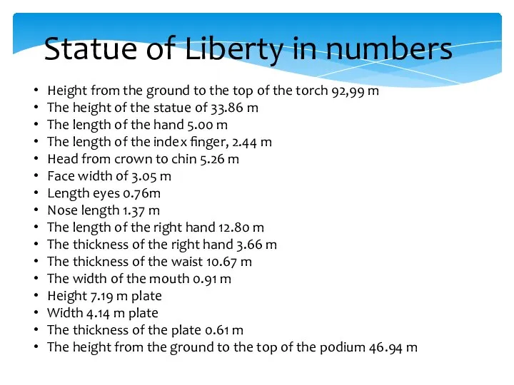 Statue of Liberty in numbers Height from the ground to the top